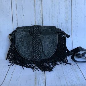 Faux leather fringe shoulder bag